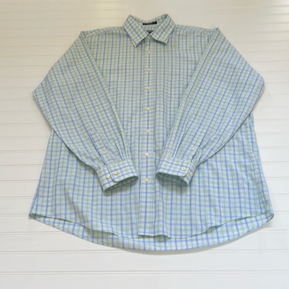 Kirkland Signature Blue & Green Plaid Button Down Mens XL